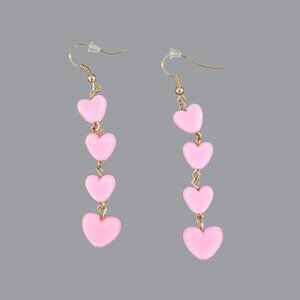Heart Drop Earrings Womens Pink Lovecore Gift Casual Dinner Date Weddings NWOT